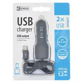EMOS univerzális 12V töltő USB kábellel, kimenettel 3,1A EMOS univerzális 12V töltő USB kábellel, kimenettel 3,1A
