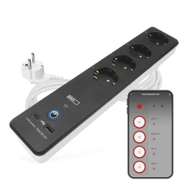 GoSmart hosszabbító 2 m/4 aljzat/kapcsolós/USB/fehér-fekete/PVC/ 1,5 mm2
