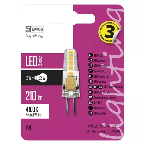 Emos LED izzó 2W G4 foglalat COB leddel 4000K 12V