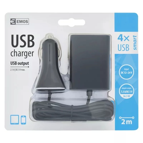 EMOS univerzális 12V töltő USB kábeles kimenettel 7,3A