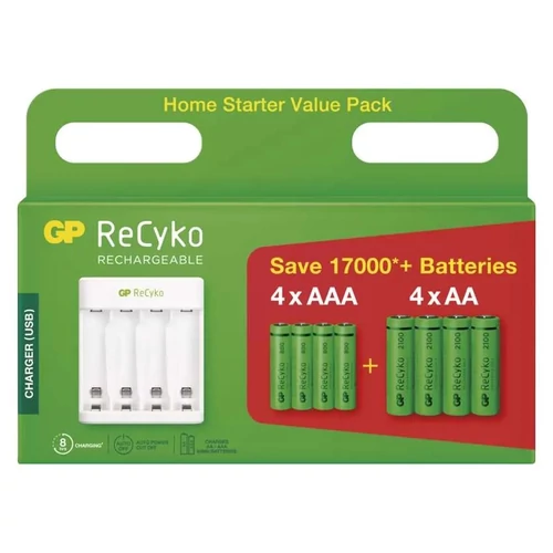 GP Eco E411 töltő + 4db AA 2100mAh + 4db AAA 800mAh Recyko akku